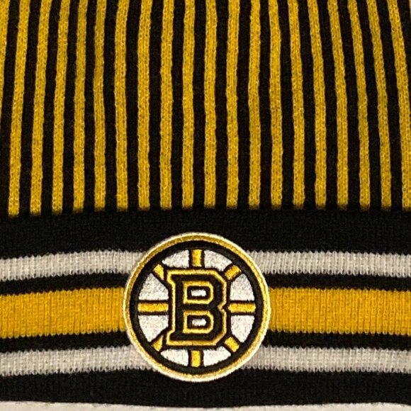 Boston Bruins NHL Striped Gold Black Knit Winter Hat OSFM - Picture 2 of 6